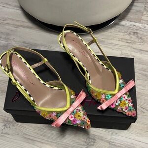 Betsy Johnson Floral Embellished Slingback Heels